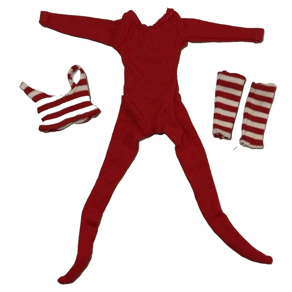 Vintage 80s Barbie Clone Fashion Doll Red/White 3 Piece Workout Set BB15-26